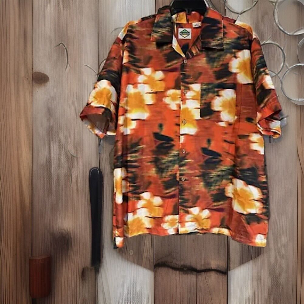 Flipbox Hawaiian Aloha Shirt Men's XL Tropical Orange Floral Button Up Skater